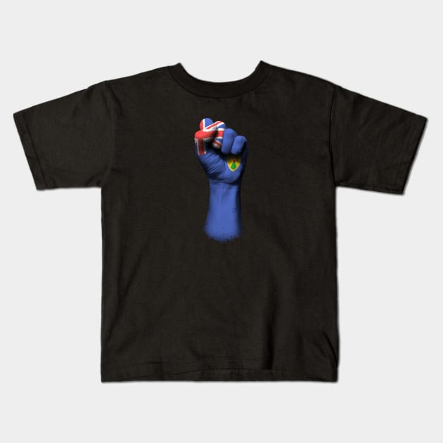 Flag of Turks and Caicos on a Raised Clenched Fist Kids T-Shirt by jeffbartels